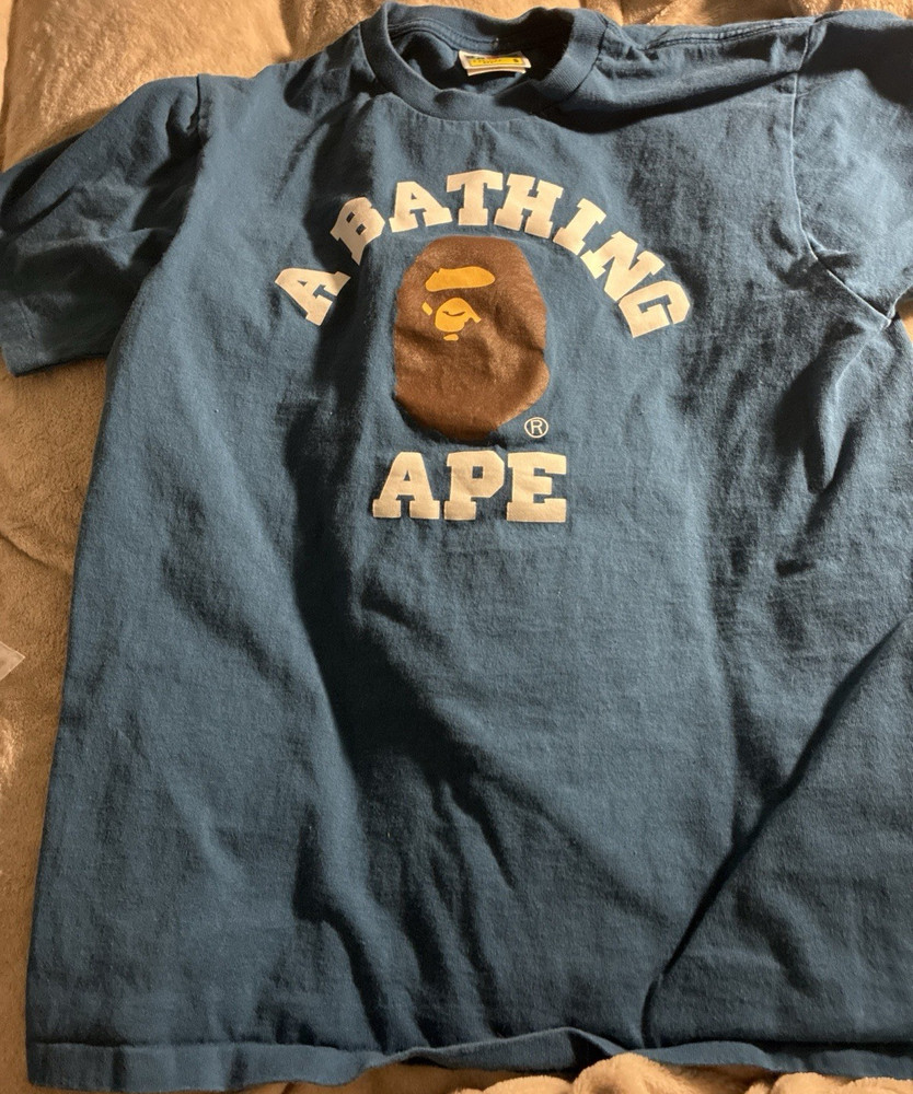 A Bathing Ape Blue Logo Graphic Print Jersey T-Shirt Crew Neck S Regular Fit
