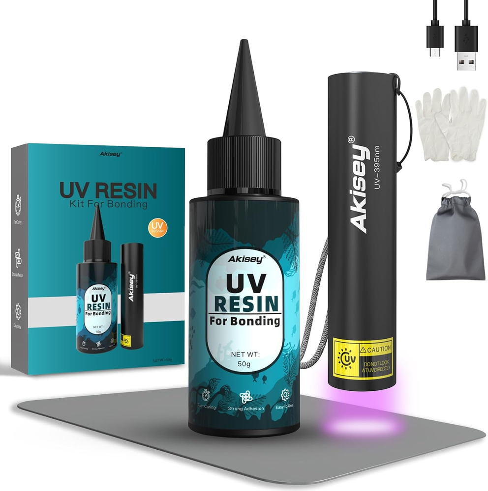 50G UV Resin Kit with Rechargeable 395NM UV Flashlight for Fast Curing
