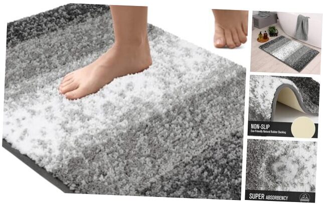 Soft Grey Non-Slip Rubber Bath Mats 16x24 for Extra Comfort and Safety