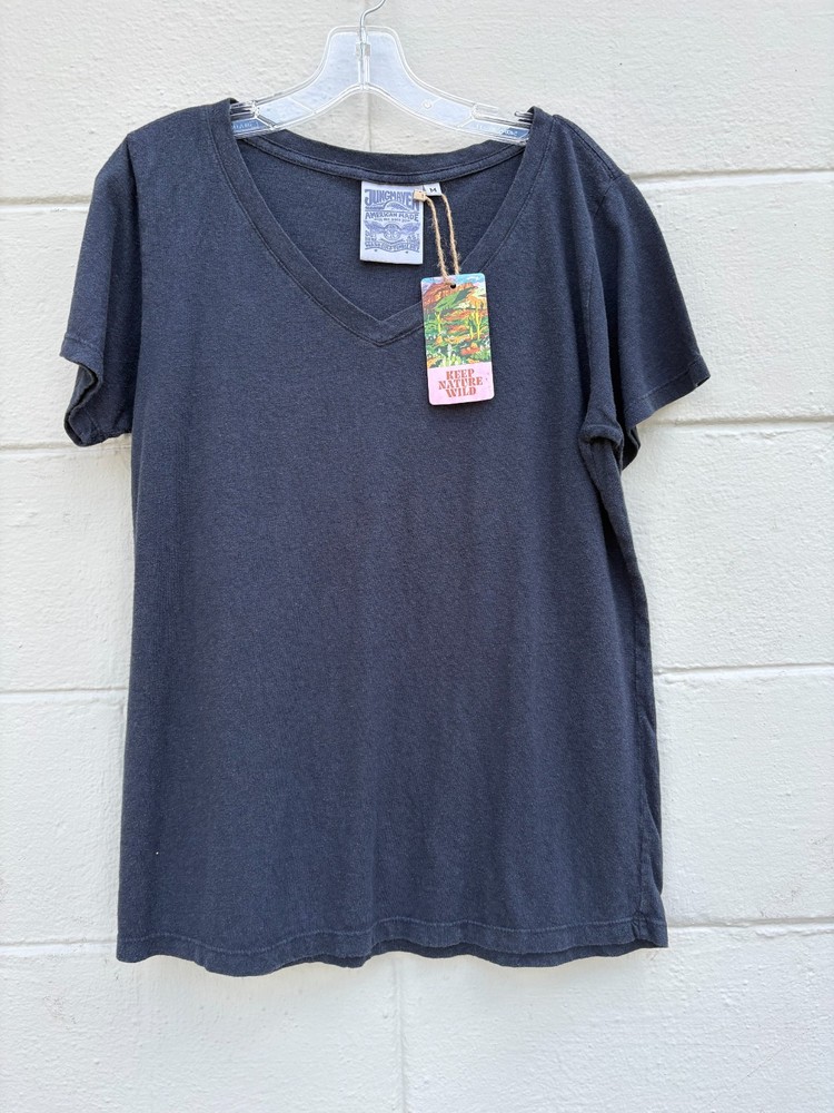 Jungmaven Paige V-neck T-shirt Navy Blue Hemp Organic Cotton Medium NWT