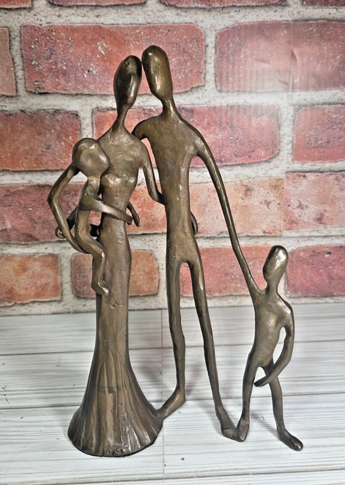 Bronze Finish Sand Cast Metal Art Sculpture Family of Four Shelf Decor
