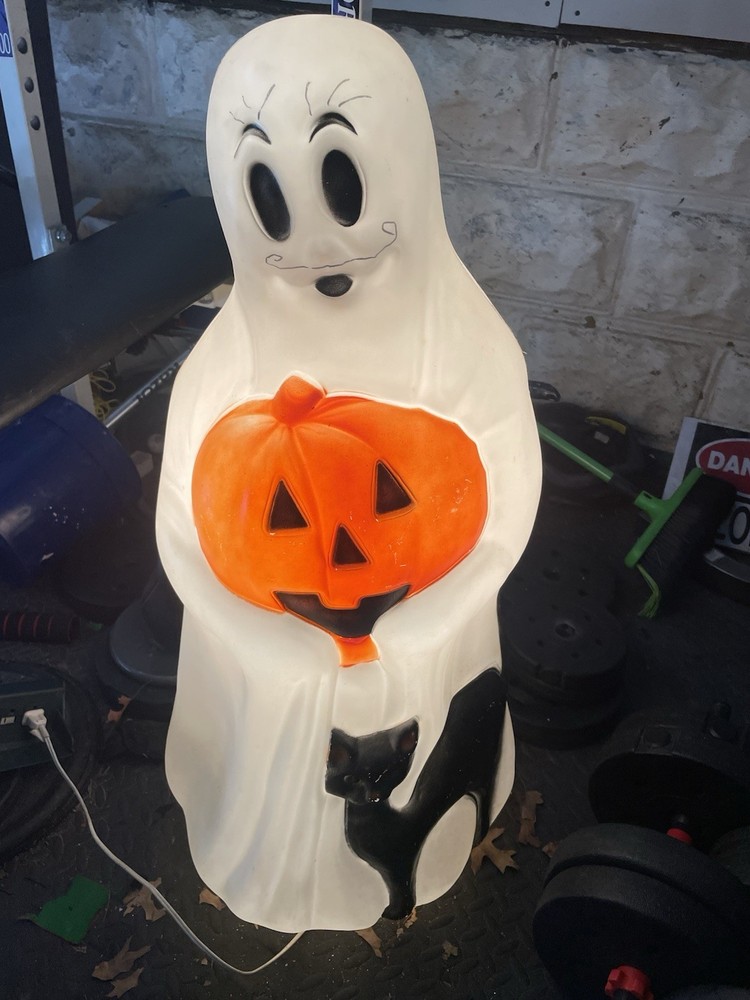 Vintage Halloween Empire Ghost Blow Mold with Pumpkin & Black Cat 34