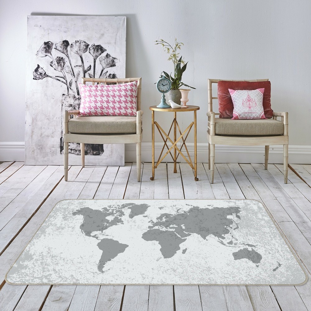 3D Gray 878NAO World Map Non-Slip Rug Elegant Photo Carpet Fay