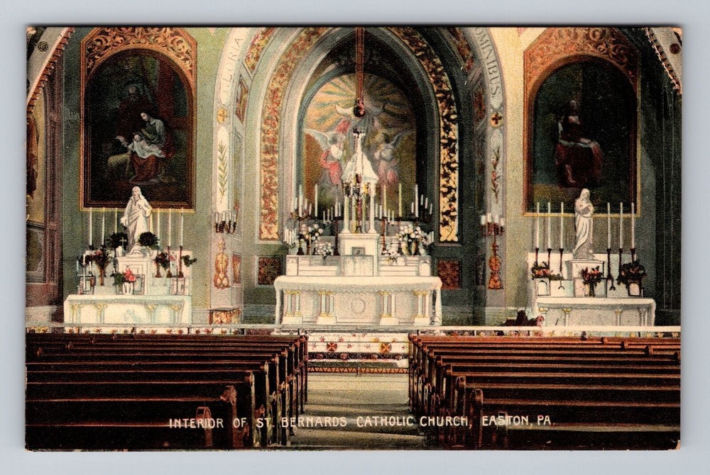 Pennsylvania PA Easton Interior Of St Bernard Catholic Church Vintage Postcard