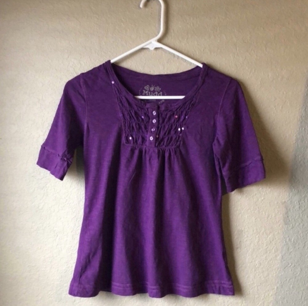Mudd Shirt Girls Kids Dark Purple Y2K Short Sleeve Casual Retro Top Sz Large 14