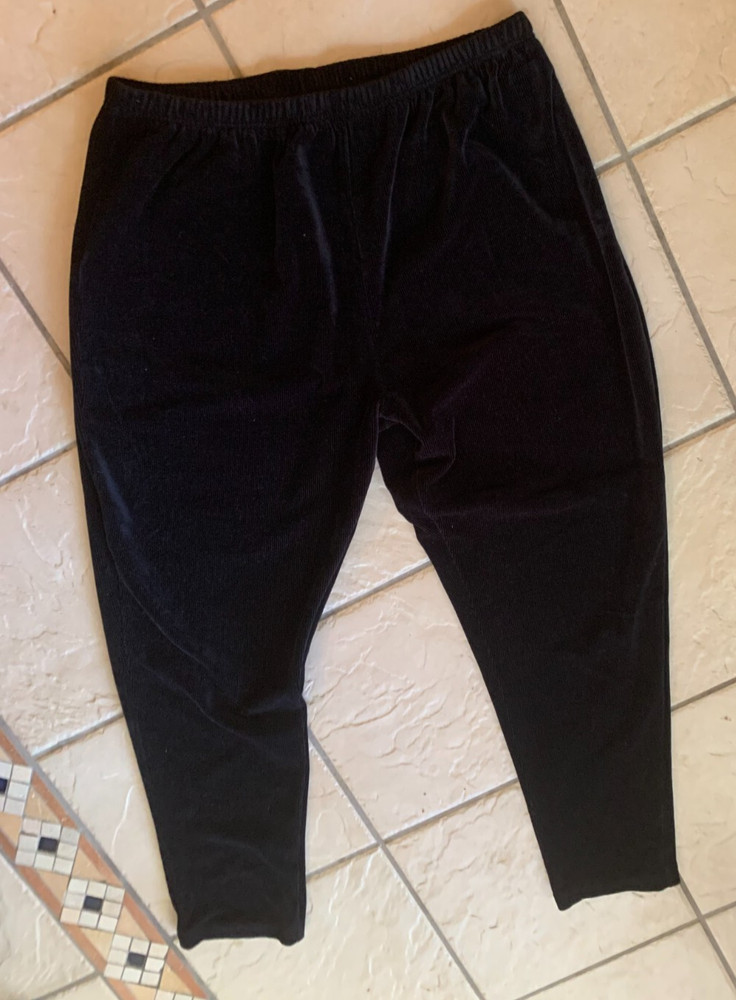 Woman's Plus Size 2X Soft Small Corded Black Pull-On Pants