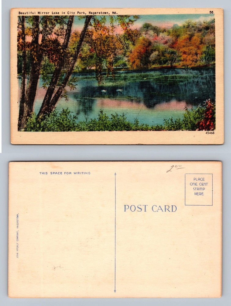 Hagerstown, MD-Maryland, Mirror Lake City Park Scene Old Card Vintage Postcard
