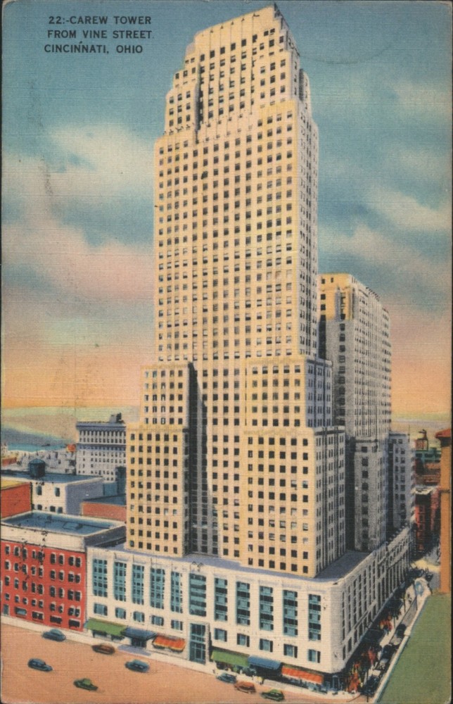CINCINNATI, Ohio OH CAREW TOWER FROM VINE STREET Original Vintage Postcard