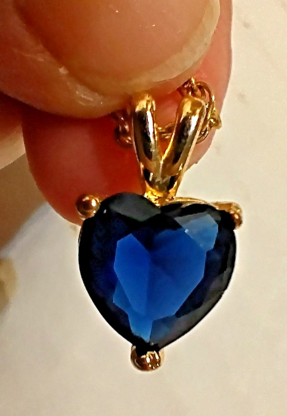 Vintage Avon Blue Sapphire Crystal Heart Pendant 16