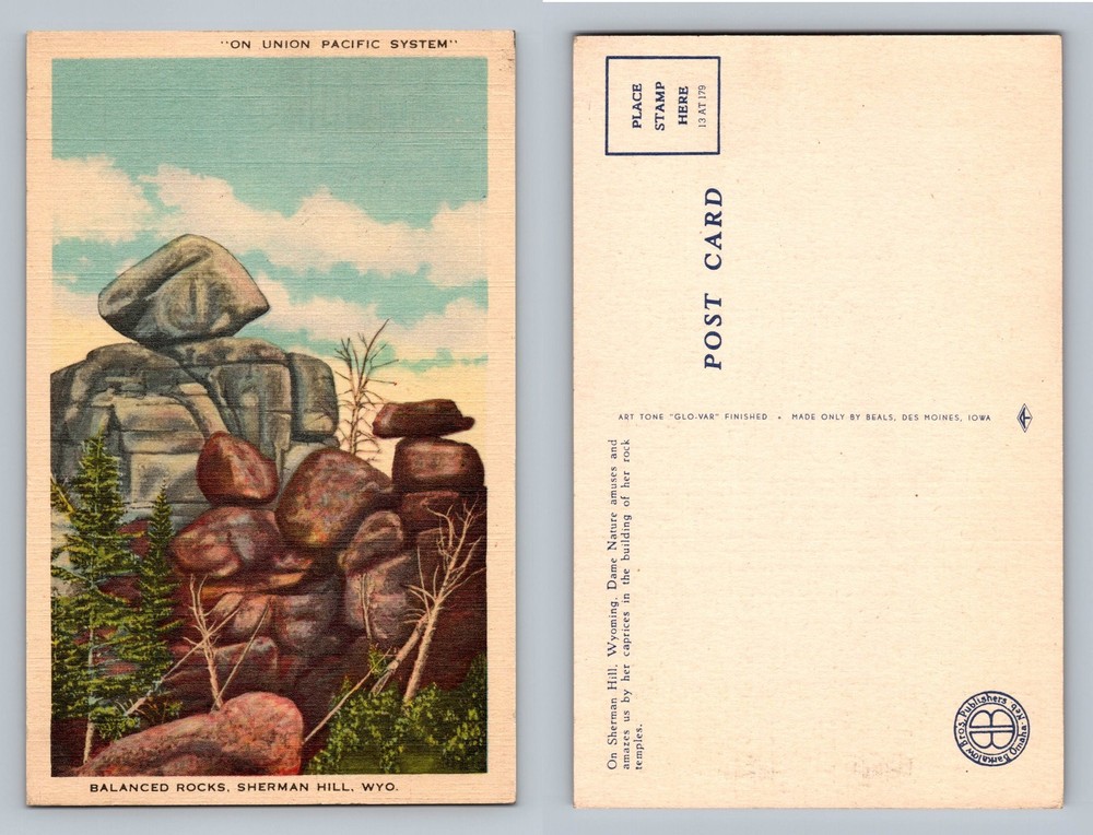 Sherman Hill, WY-Wyoming, Balanced Rock Formation View PC Vintage Postcard