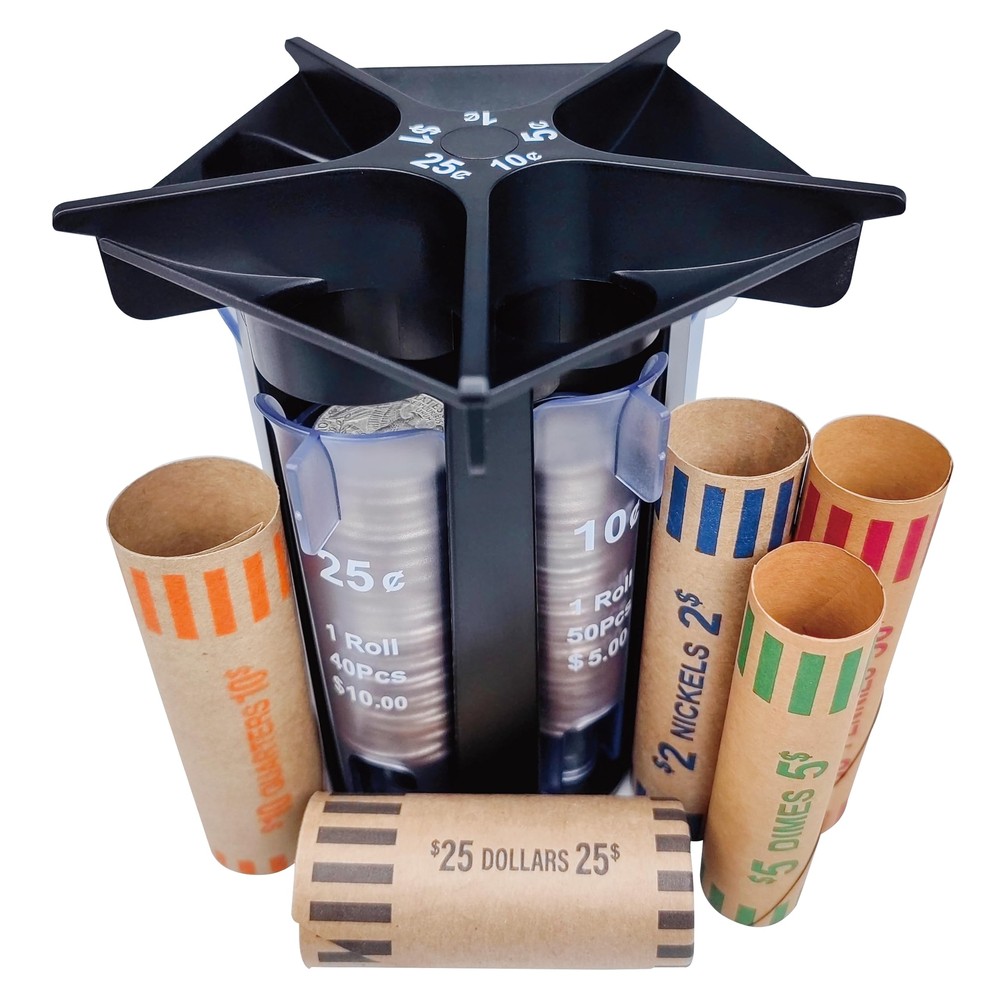 CO5IN1 Coin Sorter Tube Coin Counter with Coin Wrappers, 5-IN-1 Change Sorter...