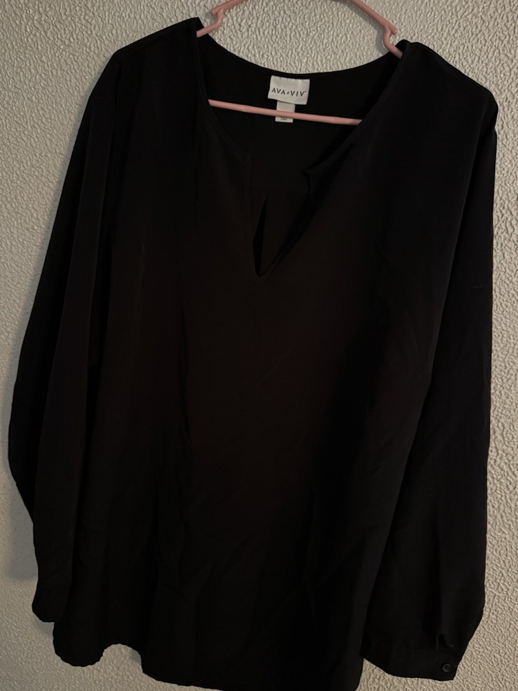Ava & Viv Women's Plus Size 3X Black V Dip Blouse Top