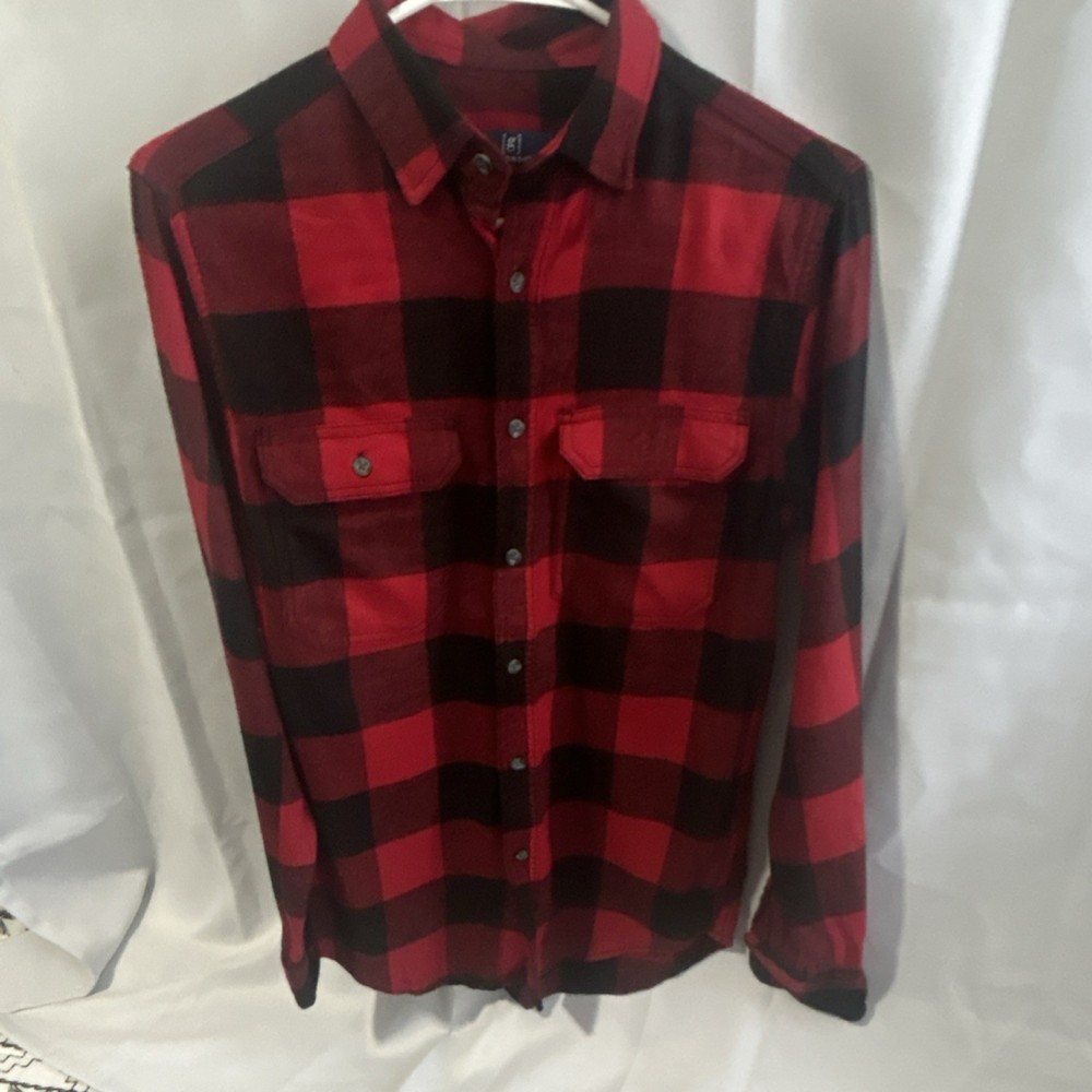 George Shirt Mens XS Red Black Plaid Flannel Casual Button-Up Long Sleeve