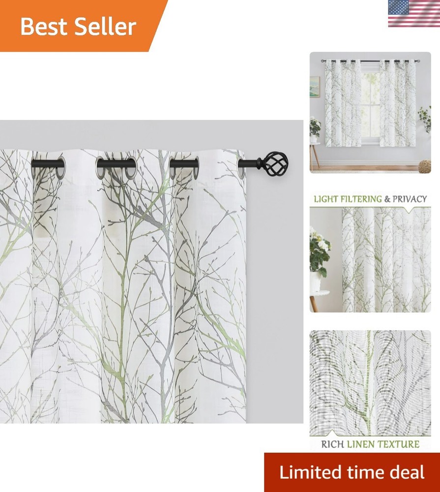 Sage Green Linen Semi Sheer Bedroom Curtains 54 Inch Long Light Filtering