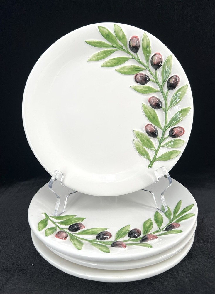 Vintage Bassano Italy - Olive Majolica Salad Plates Set