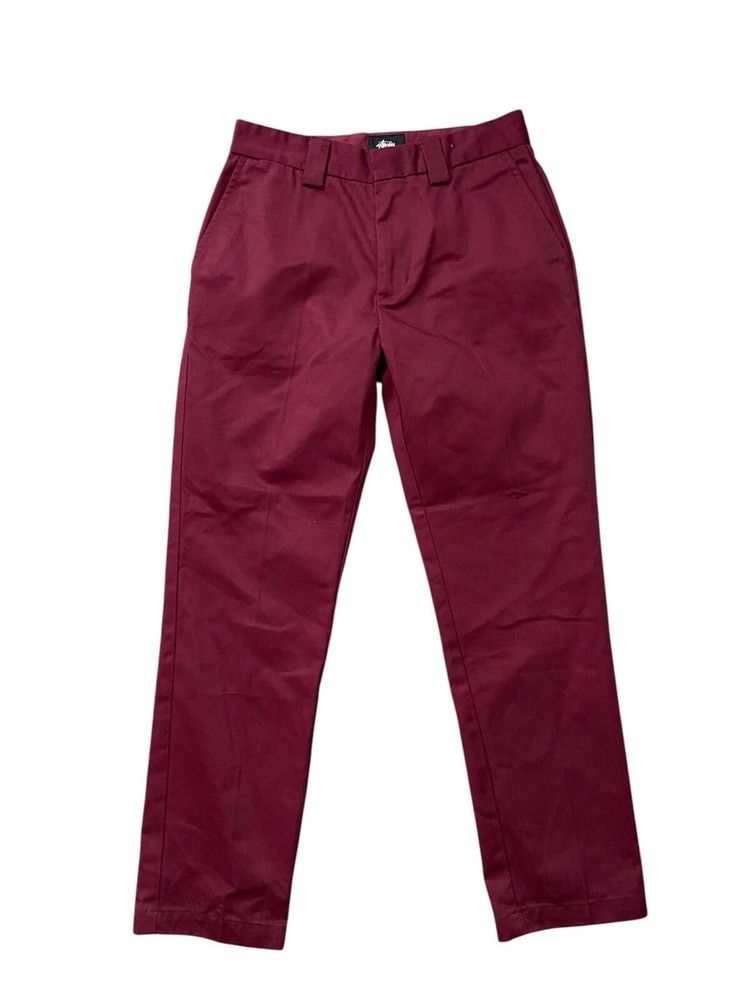 Stussy Hank Pants Mens 28x28 Burgundy Trousers Straight Leg Regular Fit Twill