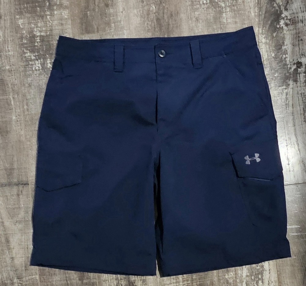 Under Armour Men's Navy Solid Loose Casual Shorts Size 36 HeatGear