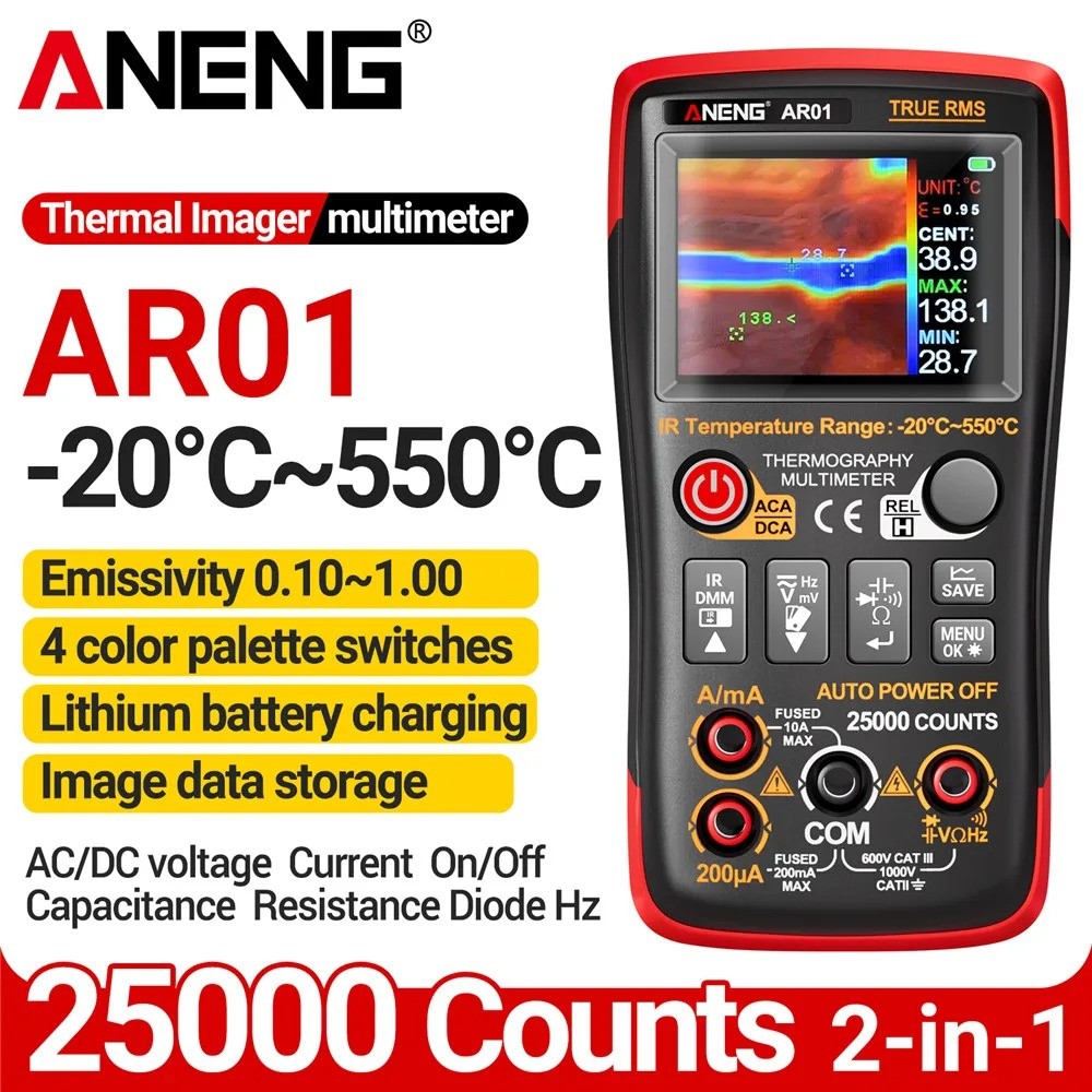 Thermal Imaging Multimeter – 25,000 Counts, 2-in-1 Digital Tester for AC DC volt