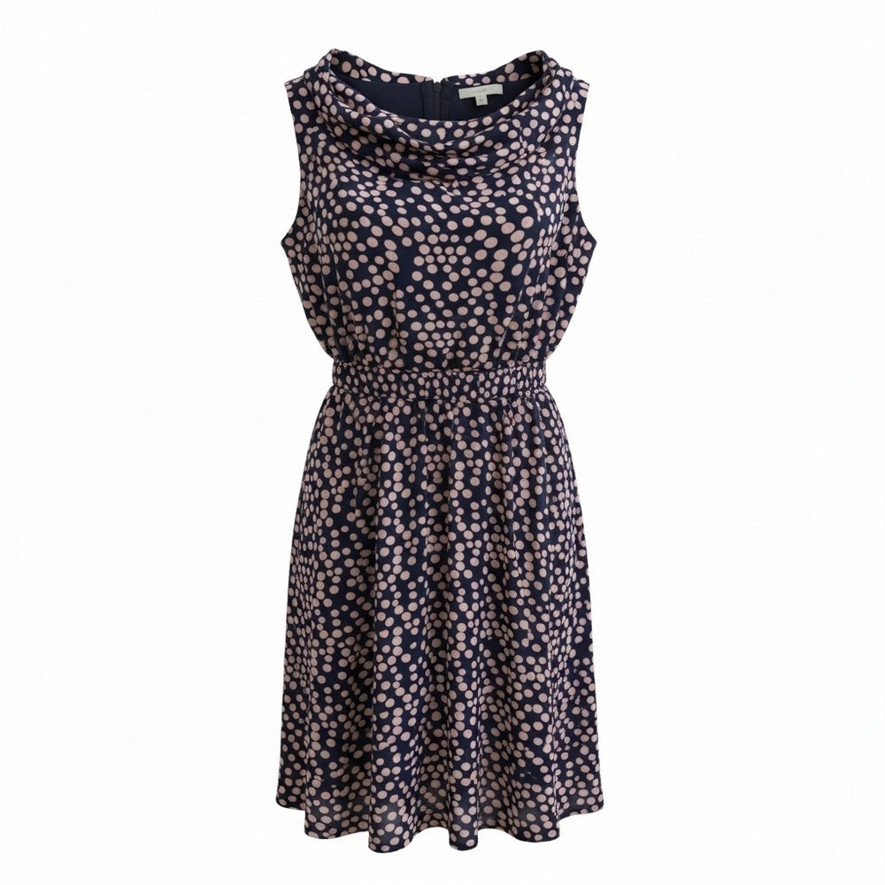 ILE Womens Size 12 Navy Blue Polka Dot Sleeveless Fit & Flare Dress