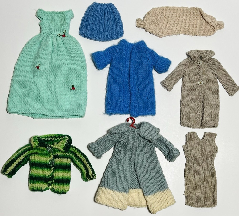 Barbie size Doll Clothing Lot Vintage Handmade Knit Crocheted 60s 70s mod groovy