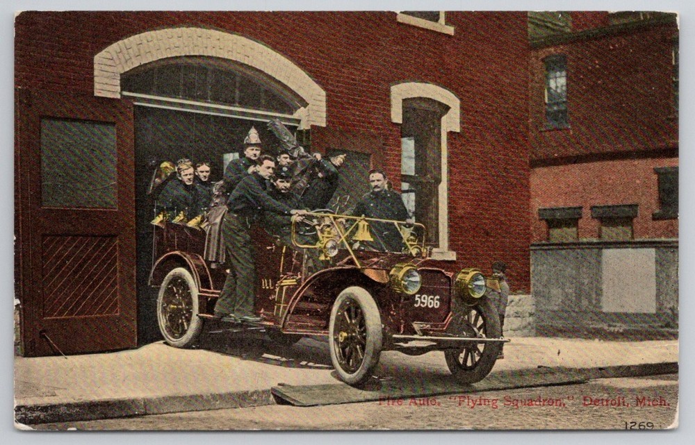 1912 Detroit Fire Department Flying Squadron Auto Postcard Michigan