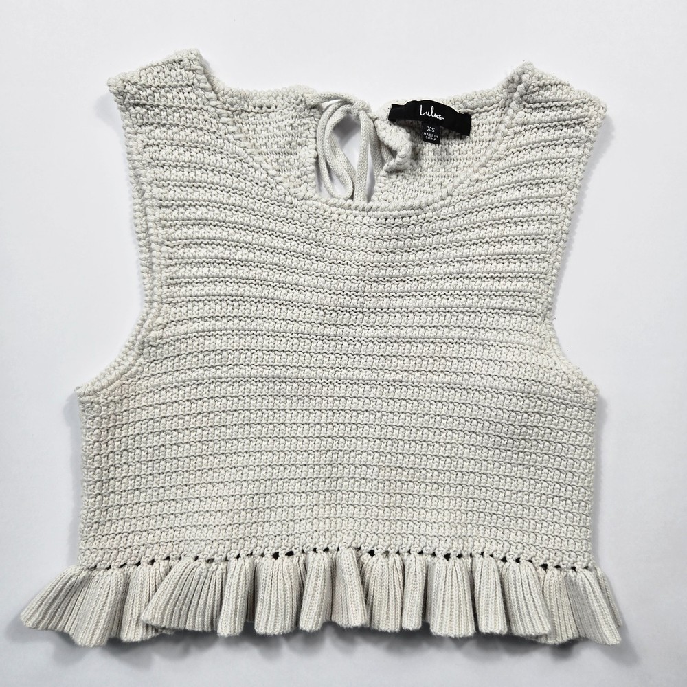 Lulus Flouncin' Around Ivory Cropped Ruffle Sweater Tank XS Cottagecore Boho