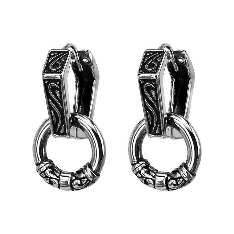 Vintage Hip Hop Punk 925 Sterling Silver Earrings for Men Women, Geometry Cuff