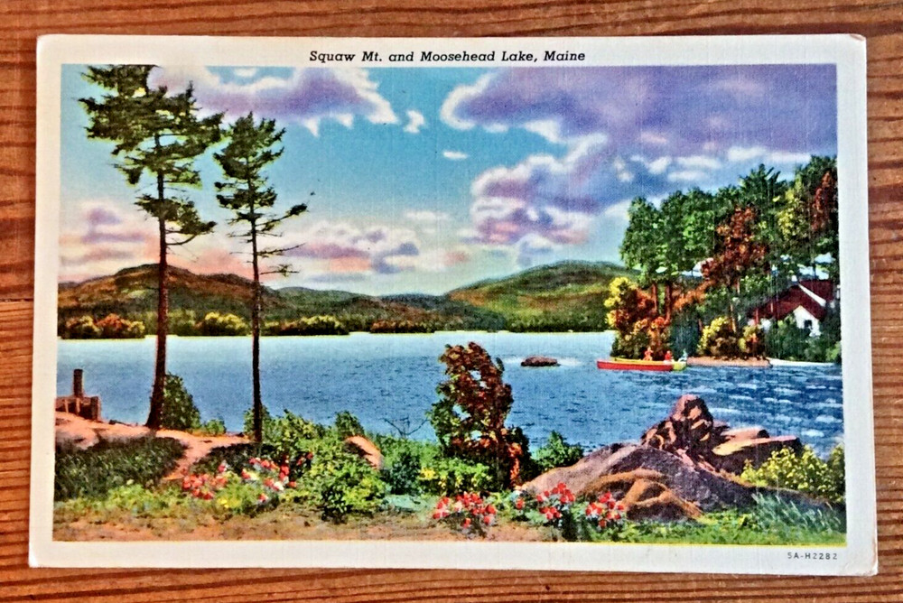 Postcard Squaw Mountain & Moosehead Lake Maine Scenic View Vintage