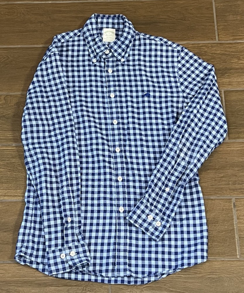 Brooks Brothers Milano Shirt Mens Small Blue Gingham Check Cotton Button Down S