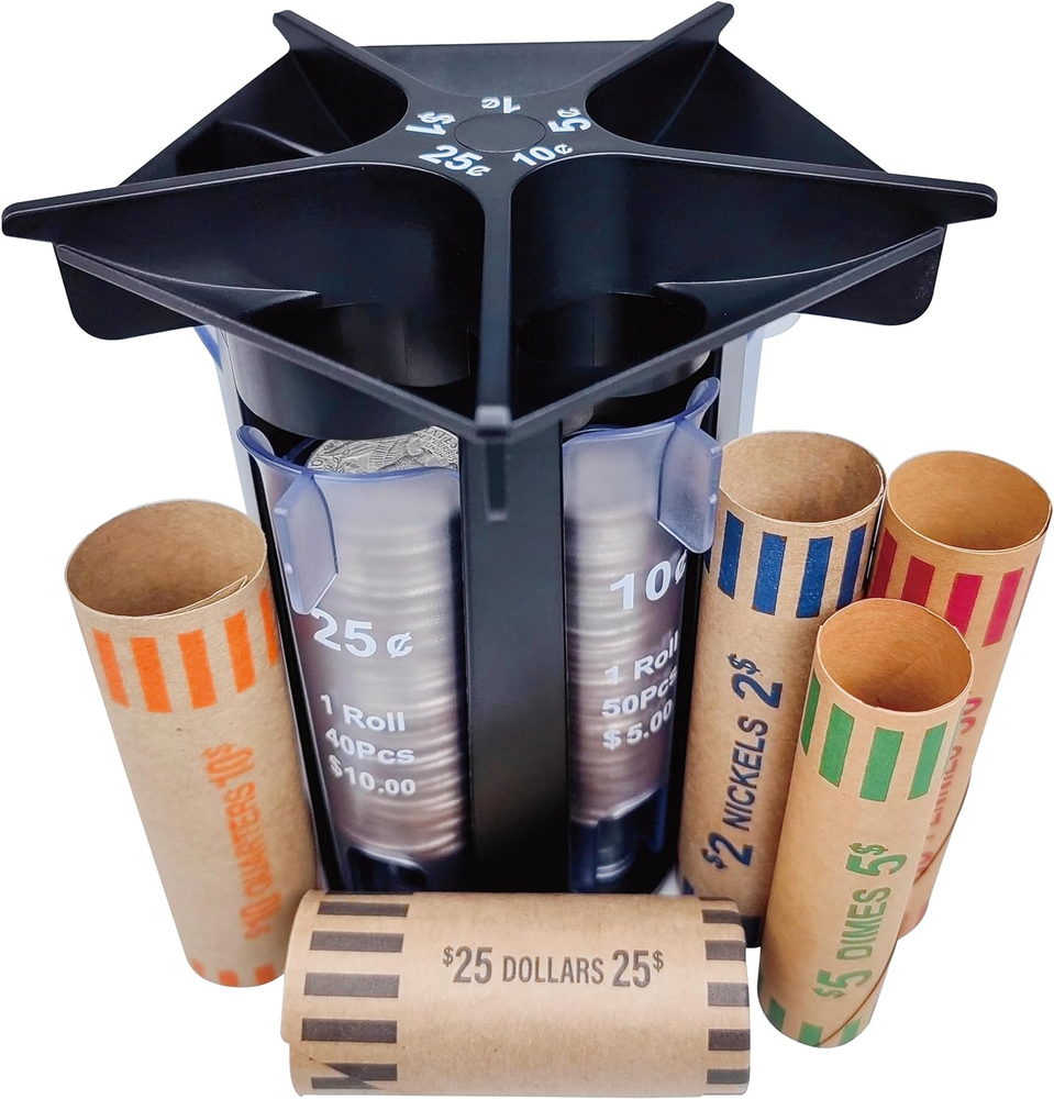 Coin Sorter Tube with Wrappers, 5-In-1 Change Counter & Organizer, Quick Sort
