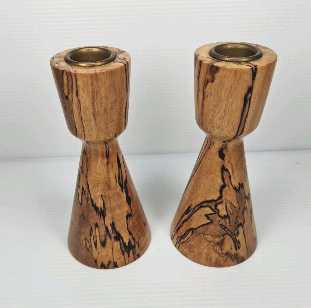Vintage Myrtle Wood Hand Turned MCM Danish Style Candle Sticks 6