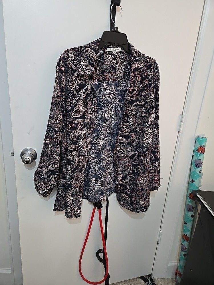 Multicolor Paisley Long Sleeve Button Down Blouse New Style 2X