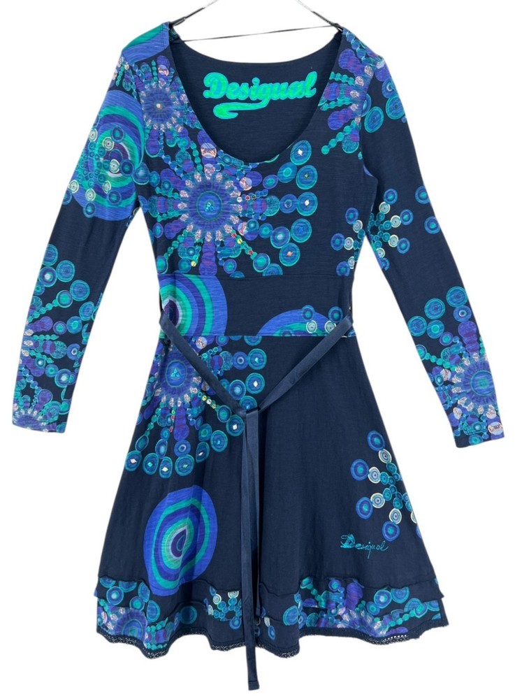 DESIGUAL Women Scoop Neck Long Sleeve Dress Floral Size M