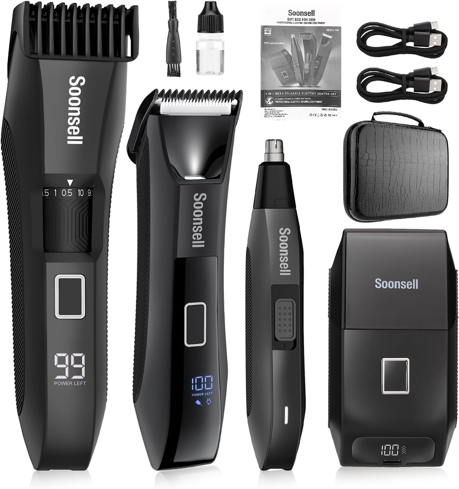 4-in-1 Men's Grooming Kit with Beard Trimmer and Body Hair Shaver