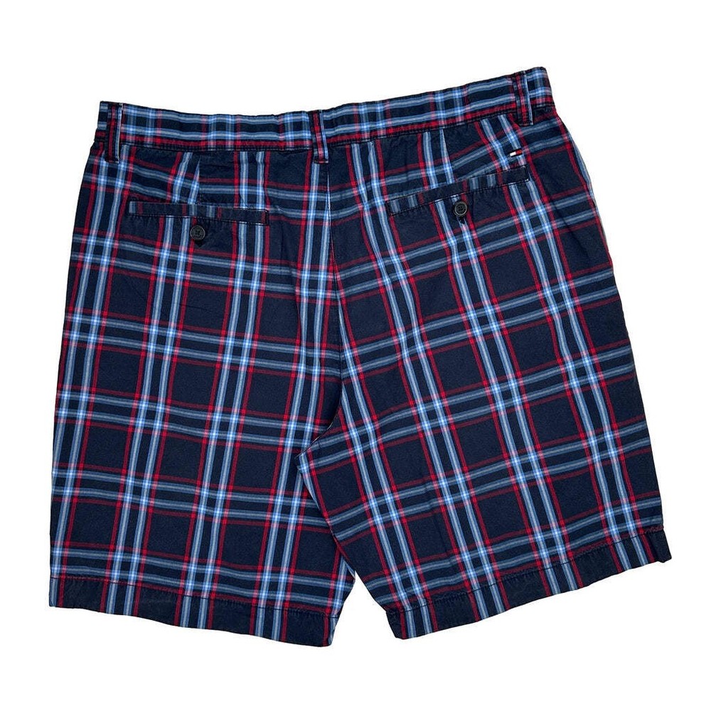 Tommy Hilfiger Checked Chino Shorts - 36W 10L Blue Cotton