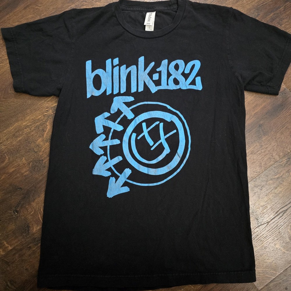 Blink 182 Shirt Mens Small Black Blue Smiley Face Logo Band Tee Tultex Punk Rock