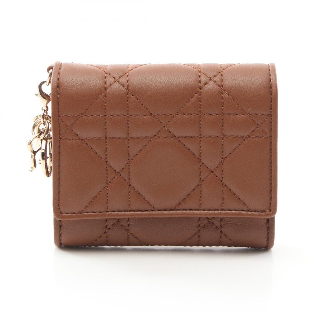 Dior Lady Dior Lotus Tri-fold Leather Wallet Brown S0181ONMJ Pre-Owned