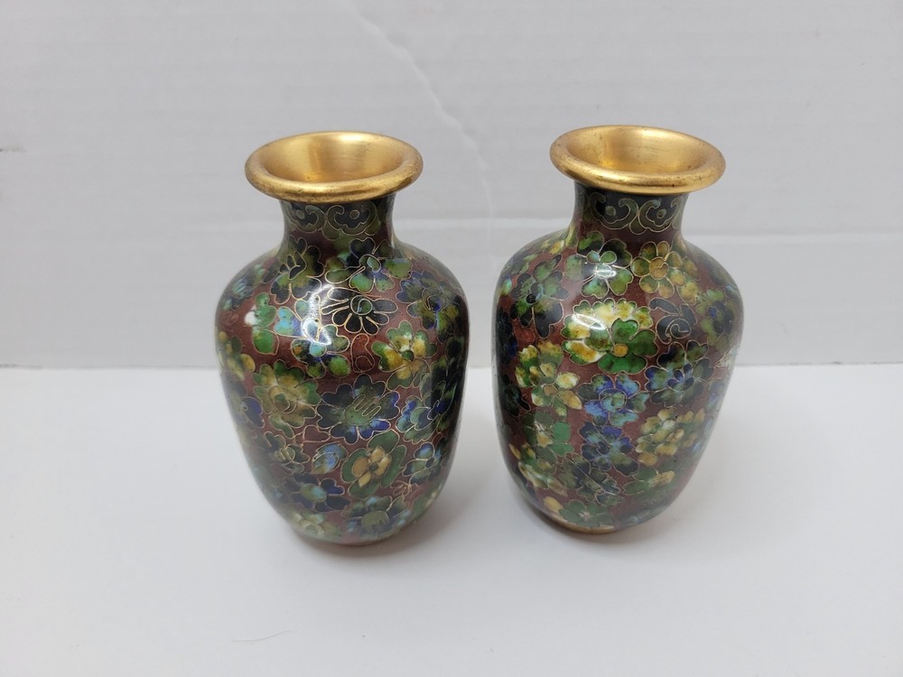 Pair Cloisonne Vases 4.5