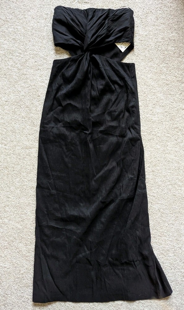 Zara Black Strapless Twist-Front Bodycon Midi Dress, Solid, Size S