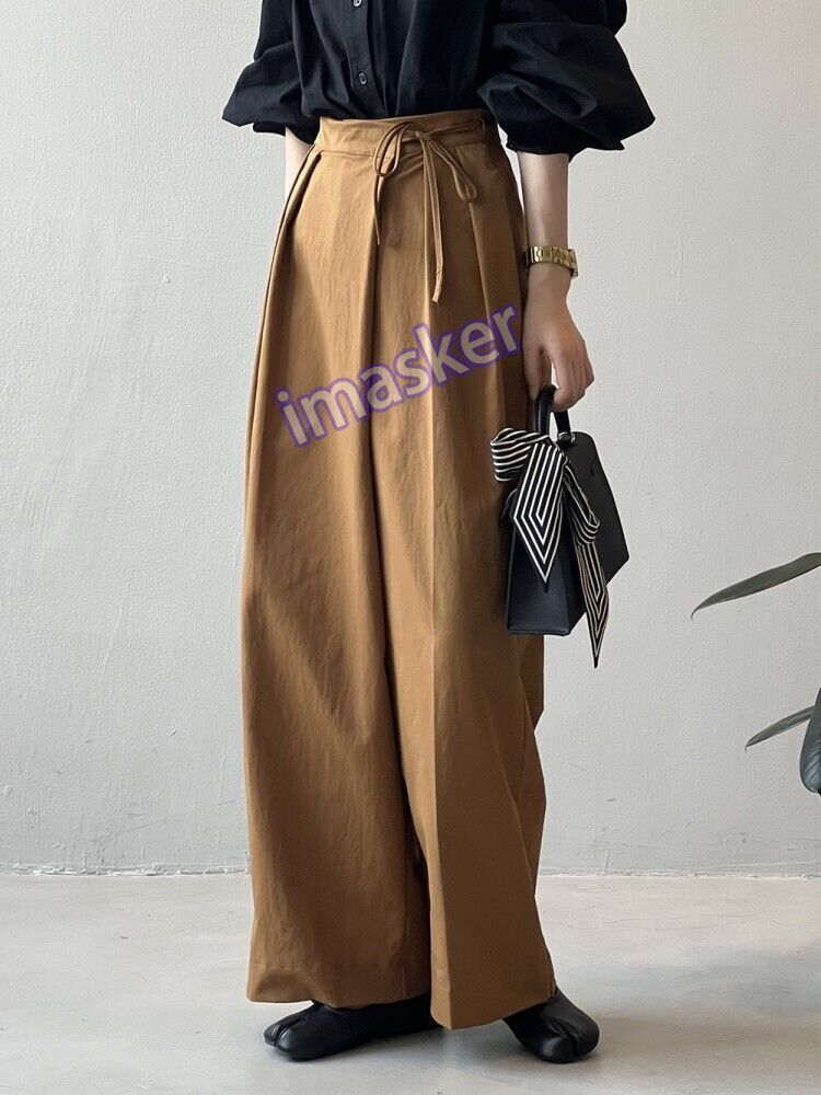 Japanese Women Asymmetrical Wide-leg Pants High Waist Straight Casual Trousers