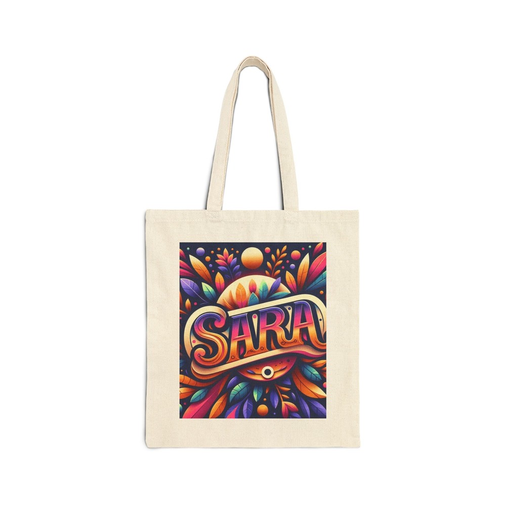 Personalized SARA Cotton Canvas Tote Bag with Colorful Bright Design - Gift Idea