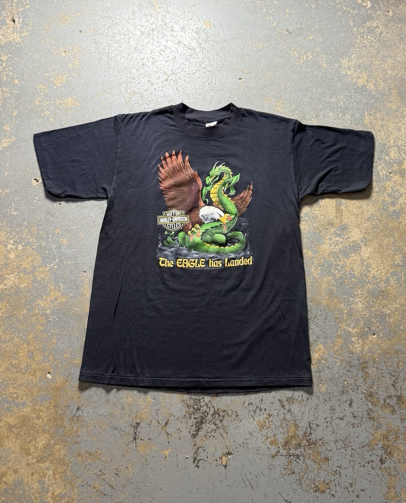 Vintage 1986 Harley Davidson Dragon “The Eagle Has Landed” Graphic Shirt-Size XL