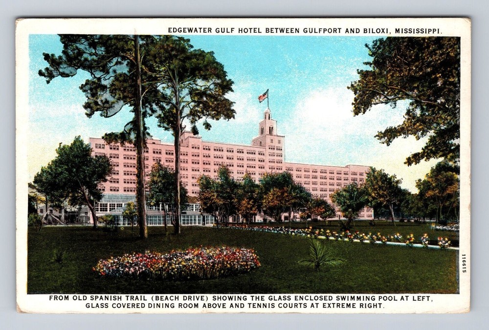 Biloxi MS-Mississippi, Pool, Edgewater Gulf Hotel Advertising, Vintage Postcard