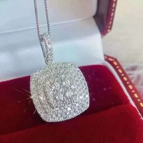 2Ct Round Cut Lab Created Diamond Cluster Pendant Necklace 14k White Gold Plated