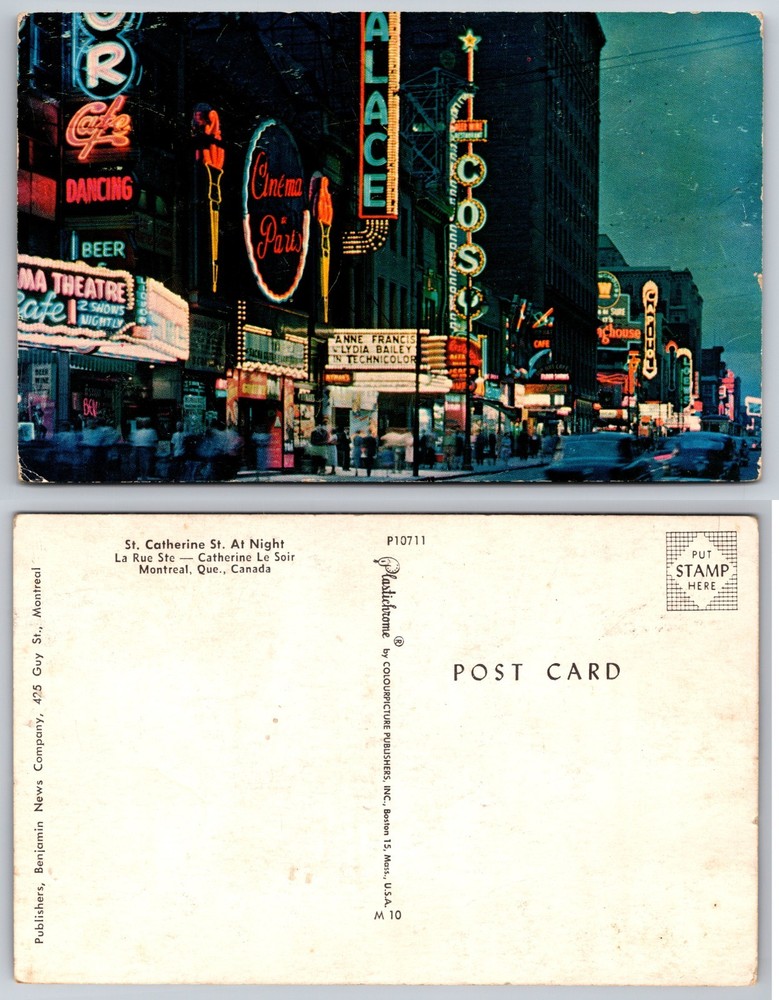 St Catherine St Night Lights Montreal Canada Postcard
