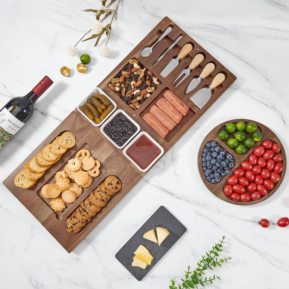 Charcuterie Board Set & Cutting Board Acacia Wood Cheese Board with Knife Set...
