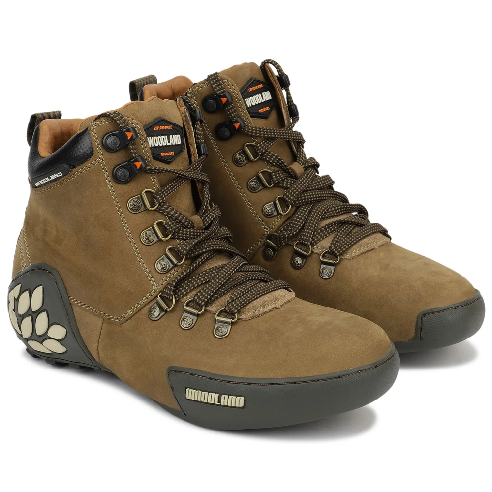 Woodland Men’s Khaki Nubuck Boots Ankle High Outdoor Hiking Grip Lace-Up Trek