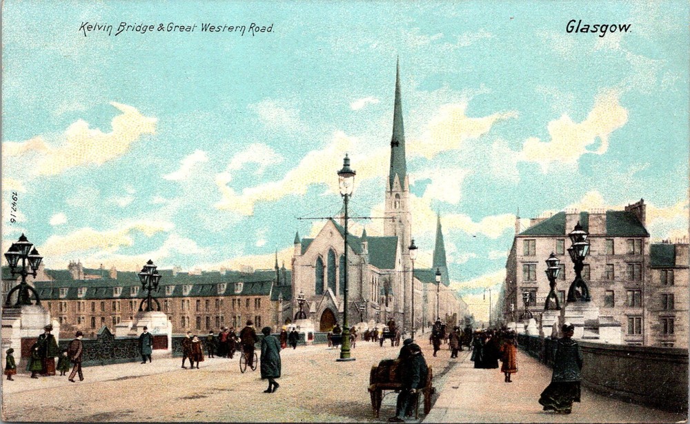 Kelvin Bridge & Great Western Road Glasgow Scotland 1900s Postcard Hartmann