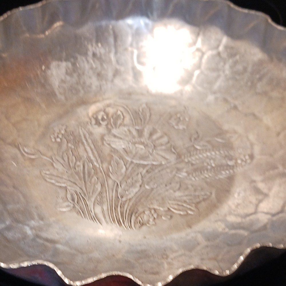 Federal Handmade Aluminum Bowl Floral 13.5 Embossed Design Collectible Metalware