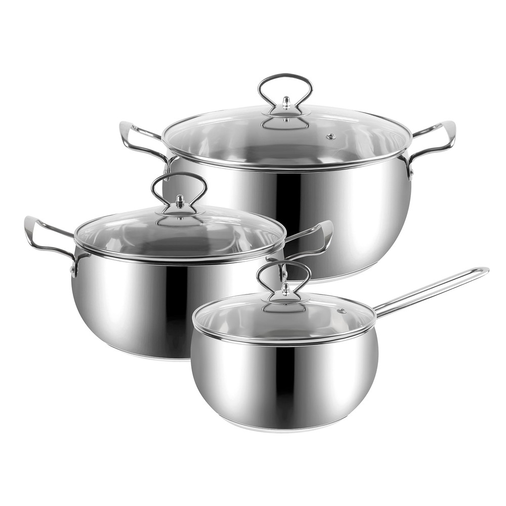 Sleek Stainless Steel 6-Piece Cookware Set: Mirror Polished Interior and Exte...